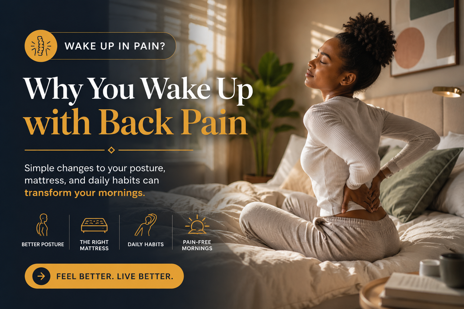 Back pain when waking up caused by poor posture and wrong mattress support