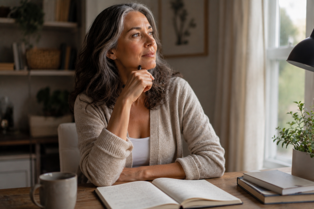 Thoughtful, healthy woman